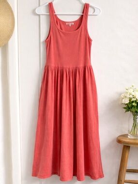 Sundry Coral Ribbed Tank Midi Dress With Pockets Made in USA Size 1